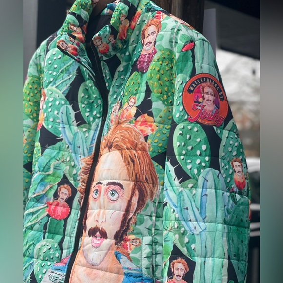 Nicolas Cage Raising Arizona Trippy Cactus Puffer - 80s Coen Bros Pop Art Jacket - Picture 11 of 17